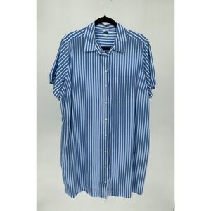 Old Navy Womens Blue White Striped Short Sleeve Button Down Shirt XL w/ Pockets